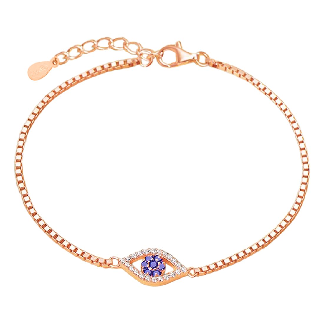 ZAVYA 925 Sterling Silver Designer Evil Eye Cubic Zirconia CZ Rose Gold Plated Adjustable Chain Bracelet | Gift for Women & Girls | With Certificate of Authenticity & 925 Hallmark (B0B1N52KKW) Amazon Price History, Amazon Price Tracker