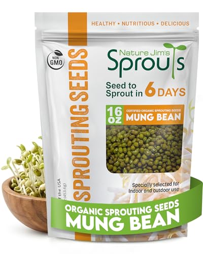Nature Jims Sprouts Mung Bean Sprouting Seeds – Non-GMO Mung Beans for Growing Nutritious, Fresh Sprouts – Packed with Vitamins, Minerals & Fiber – Premium Resealable Bag for Longer Freshness – 16 Oz