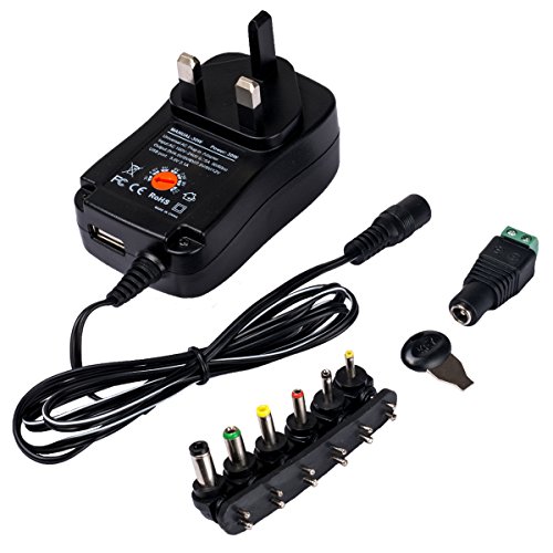 MASO - Cargador universal de 12 W CA/CC, 3 V, 4,5 V, 6 V, 7,5 V, 9 V, 12 V, 6 cabezales adaptadores MX