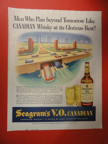 Seagram's V.O. Canadian whiskey,(looking into the future,). Orinigal 1943 Vintage Collier,s Magazine Ad.