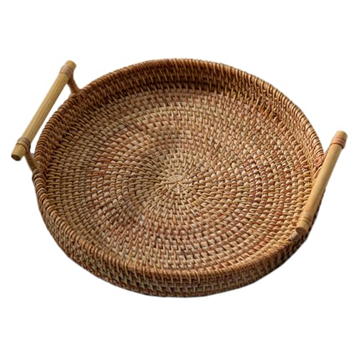 DECHOUS 1pc Dim Sum Fruit Plate Round Tray Breakfast Tray Coffee Table Tray Snack Tray Coffee Table Decorations Tray Table Wicker Platter Round Vanity Decor Trays Rattan Basket