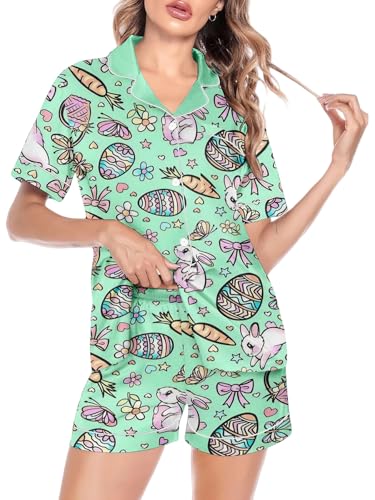 Easter Pajamas for Couple 2 Piece Set Cute Rabbit Graphic Short Sleeve Pjs Sets 2025 Button Down Sleepwears2
