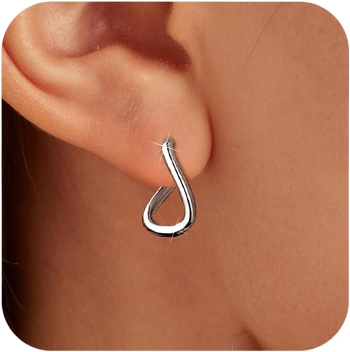 14K Gold Plated Mobius Twisted Hoop Earrings for Women 925 Sterling Silver Minimalist Square Earring Dainty Irregular Circle Huggie Hypoallergenic Earrings Jewelry Birthday Wedding Gifts for Her