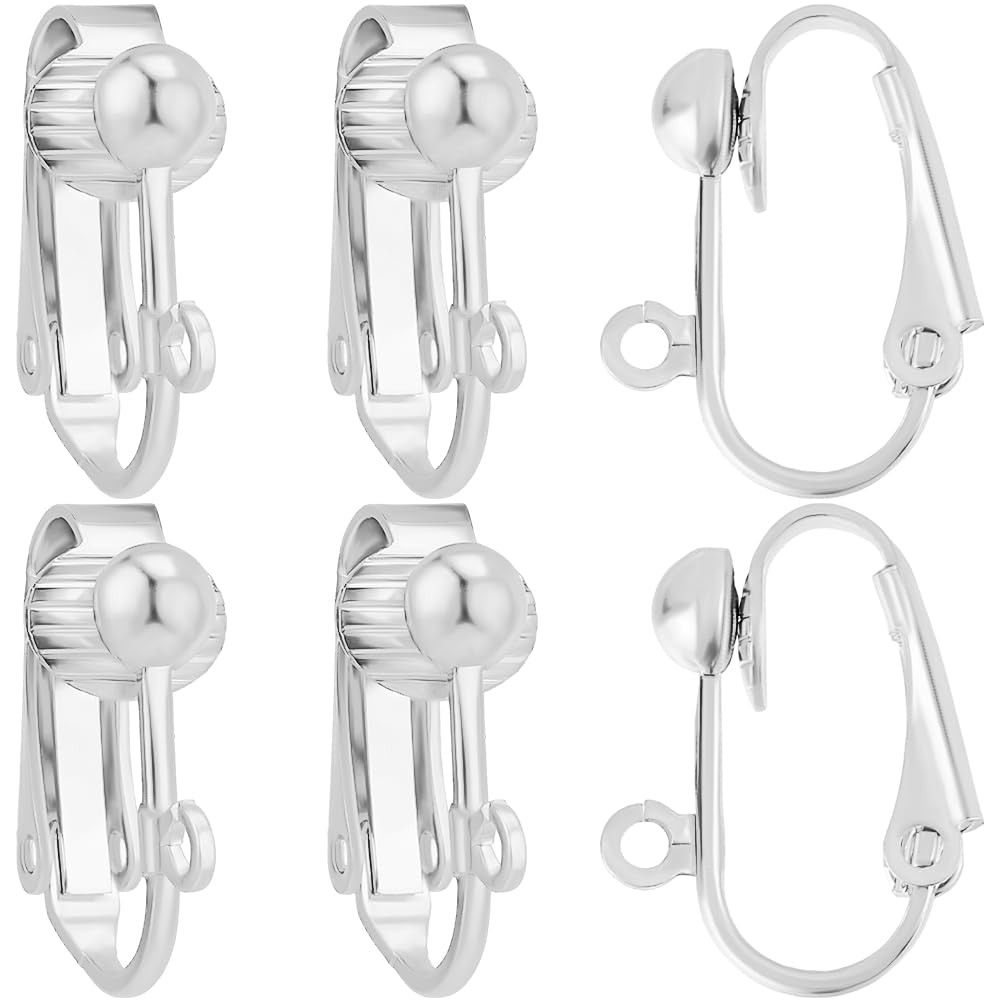Beebeecraft 1 Box 36Pcs Clip Earring Connectors 925 Sterling Silver Plated Interchangeable Non-Pierced Clip On Earring Findings Components with Open Loop Flat Back for Jewellery Making 16.5x7.5x13mm
