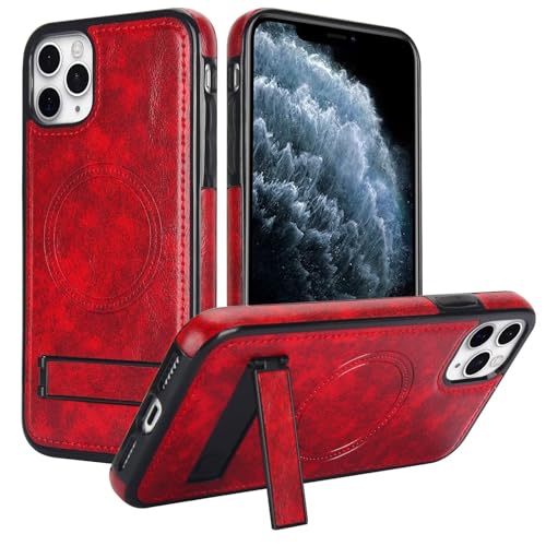 Étui cuir iPhone 15 Pro antichoc ultra mince compatible MagSafe rouge
