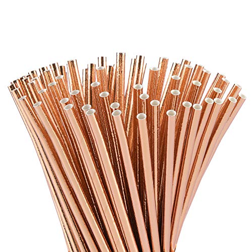 ALINK Rose Gold Foil Biodegradable Drinking Straws (100-Pack)