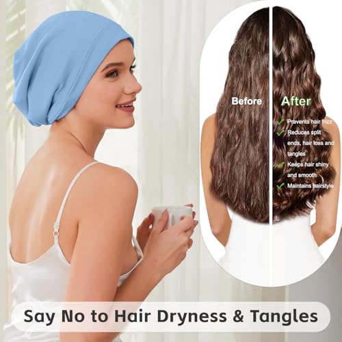 Image of ZHENSILK Silk Bonnet for Sleeping Women, Adjustable Silky Satin Lined Sleep Cap, Silk Hair Wrap Slouch Beanie Hat