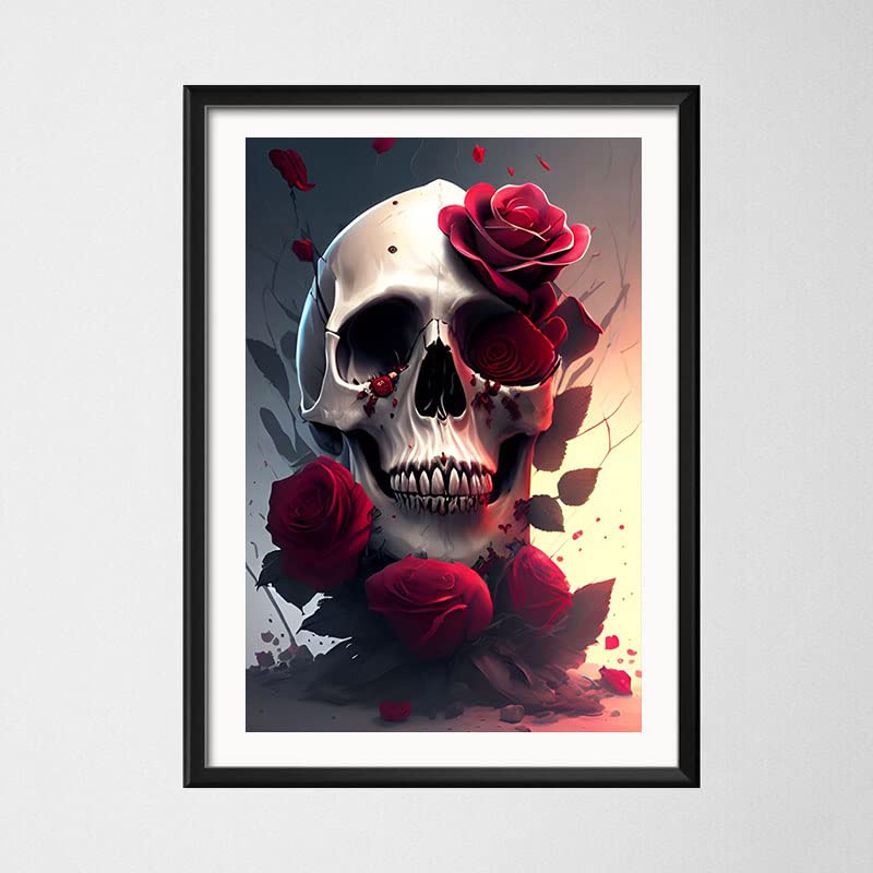 YIMORE 5D DIY Diamond Art Painting Kits for Roses and Skull Art 14X20 inches for Adults Kids，Full Round Drill Crystal Rhinestone Embroidery for Home Wall Decor Gift.