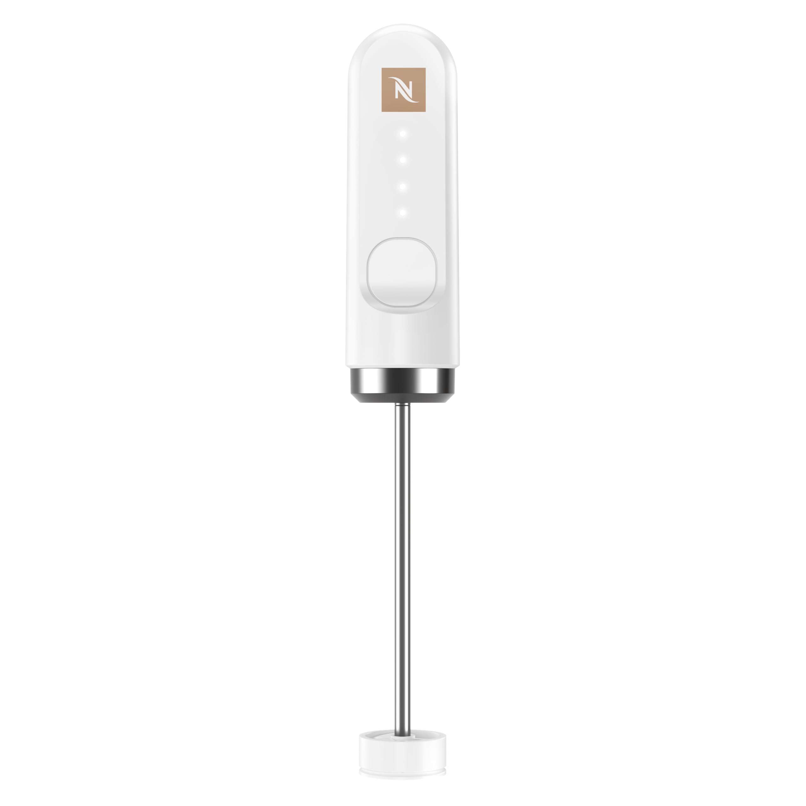 NESPRESSO NanoFoamer Stab-Milchaufschäumer Weiß | Wiederaufladbarer Stabmixer aus Edelstahl, USB‑C Akku & 2 Geschwindigkeitsstufen, für Latte, Cappuccino & Matcha
