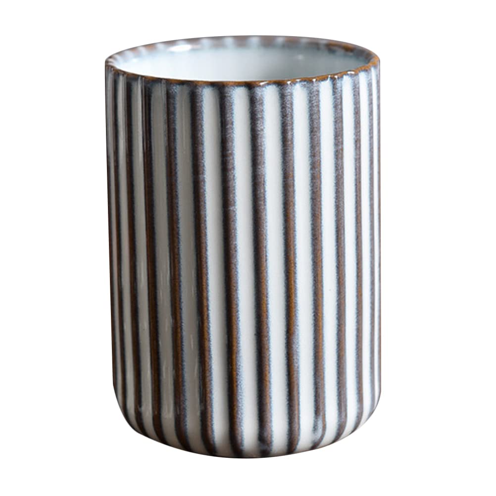 LIFKOME Ceramics Coffee Mugs Chinese or Japanese Style Porcelain Milk Mug No Handles Vintage Stripe Beverage Cup Drinks Tumbler for Tea Lovers 300ml White