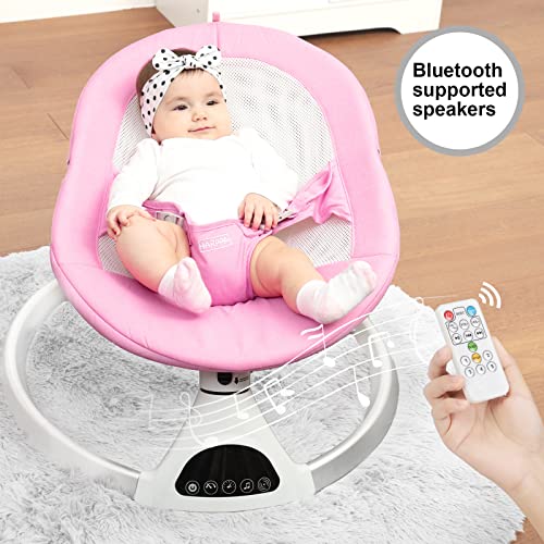 Harppa Electric Baby Swing For Infants To Toddler, Portable Babies Swinger For Newborn Boy And Girls With 5 Swing Speed, Remote Control Music Speaker With 12 Preset Lullabies Enabled Bluetooth Pink #TOP3