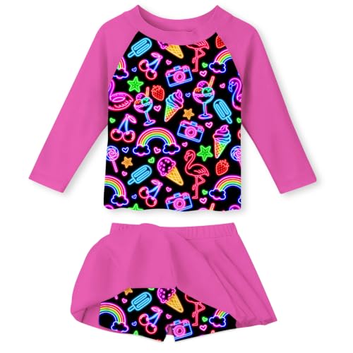 Image of Idgreatim Girls Swimsuit Rash Guard Set Long Sleeve Two Piece Bathing Suit 3-10 Years