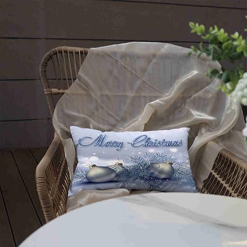 Miniatura 2 de Funda de cojín con diseño de esferas de Feliz Navidad con diseño de hojas de pino, color aguamarina, blanco, azul, degradado, funda de cojín con