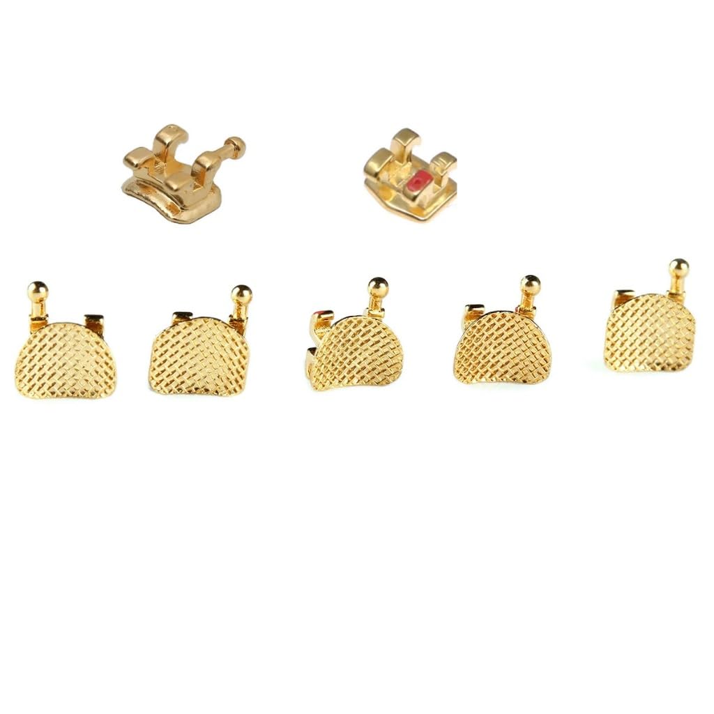 20Pcs Orthodontic Mesh Base Gold-Plated Metal Brackets 022 Roth #3#4#5 with Hook (Roth 022 with 3 4 5 Hook)
