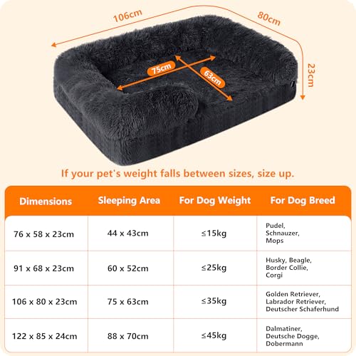 HMTOPE Orthopädisches Hundebett, Hundesofa, hohen Rand, Hundekissen, Hundekorb, Abnehmbar und waschbar, Mittelgroße Hunde, Grosse Hunde, 106 x 80 x 20 cm, Dunkelgrau