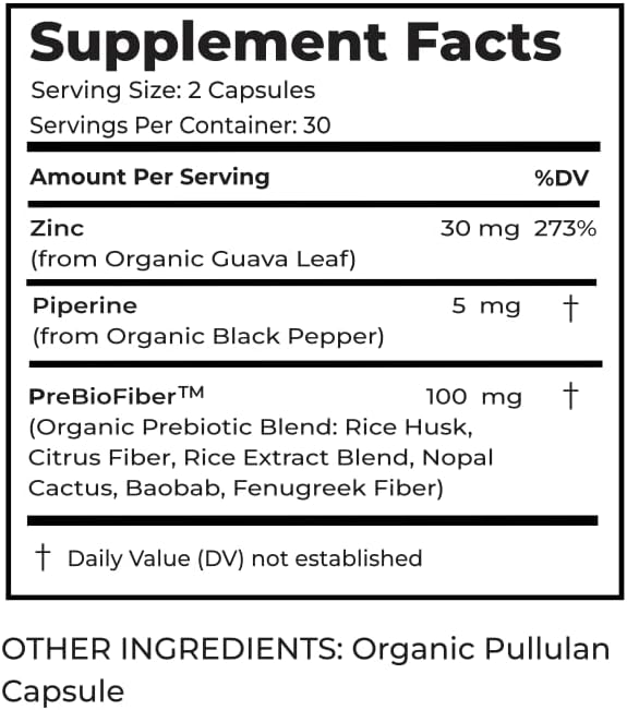 Organic Zinc Supplements 30mg - for Men and Women - from Organic Guava Leaf - Plant-Based, Gluten-Free, Vegan, Non-GMO - 60 Capsules - Premium Dietary Supplement by Natural Scientific