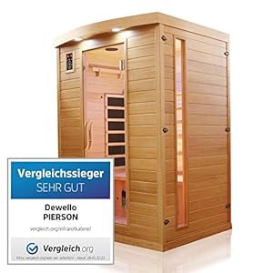 Dewello Infrarotkabine Infrarotsauna Pierson 135cm x 105cm 1-2 Person aus Hemlock Holz mit Vollspektrumstrahler…