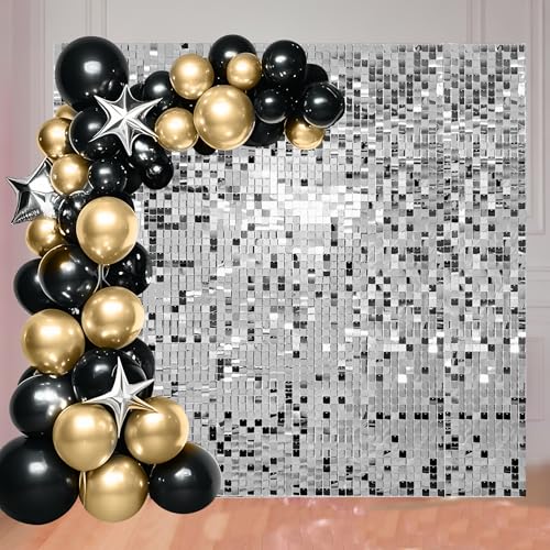 Ozikutech 36 Pcs Silver Shimmer Wall Backdrop Panels for Party Decoration