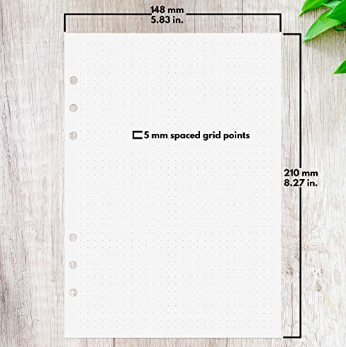 Image of A5 Dot Grid Paper, Extra Thick, 6-Hole Punched, 200 Sheets (400 Pages), 120 GSM