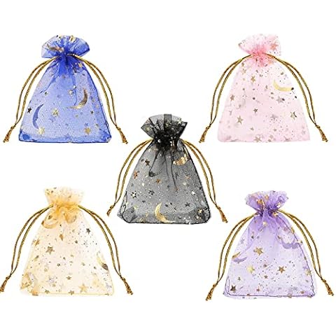 JEOPKO 100 Organza Gift Bags with Stars Cover