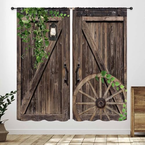 Lnepty Rustic Wood Curtains,Country Vintage Cabin Farm Wood Kitchen Window