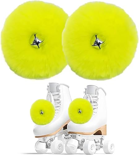 Miniatura 8 de HOMU 2 pompones de patín con pompones de piel sintética para niñas y mujeres, con cascabeles y rodillos, con pompones y pompones de piel sintética,