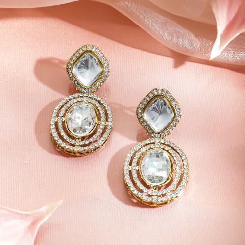 Image of Rubans Drop Earrings American Diamond Crystal Stylish Trendy Jewellery Gift for Women & Girls