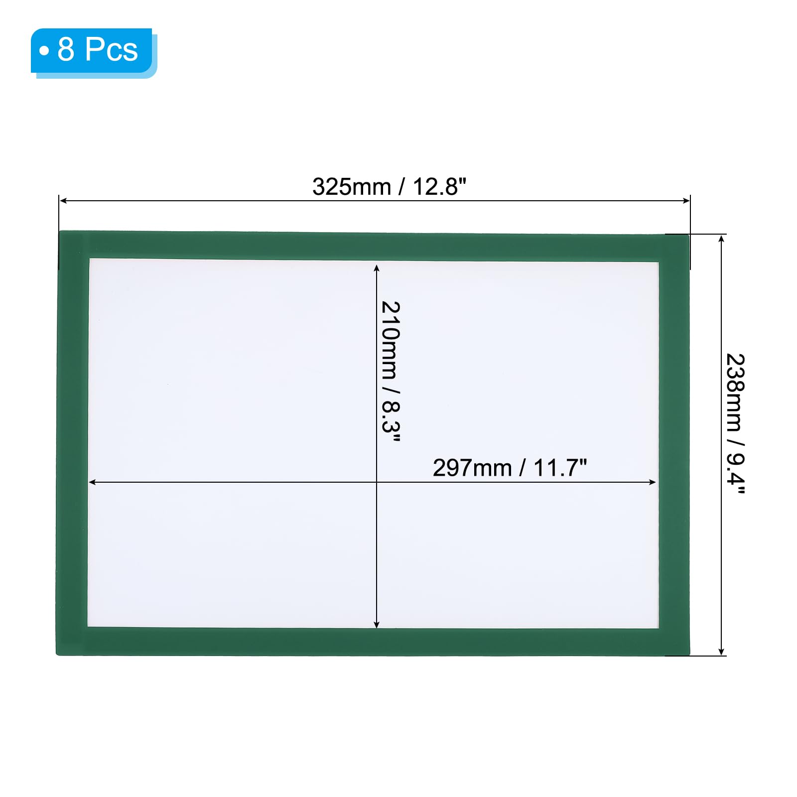 PATIKIL A4 Magnetischer Bilderrahmen, 8er Pack Magnetischer Bilderrahmen Selbstklebender Magnetischer Displayrahmen Wiederverwendbar Doppelseitig für Kühlschrank Kunstwerk, Grün