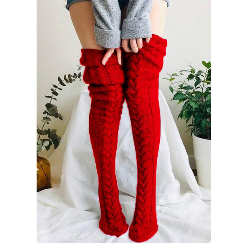 Calcetines Largos Bonitos Calentadores de piernas de Punto de Lana Medias de pie otoño Invierno Mujer hasta la Rodilla Ocio Suelto(White,105CM)