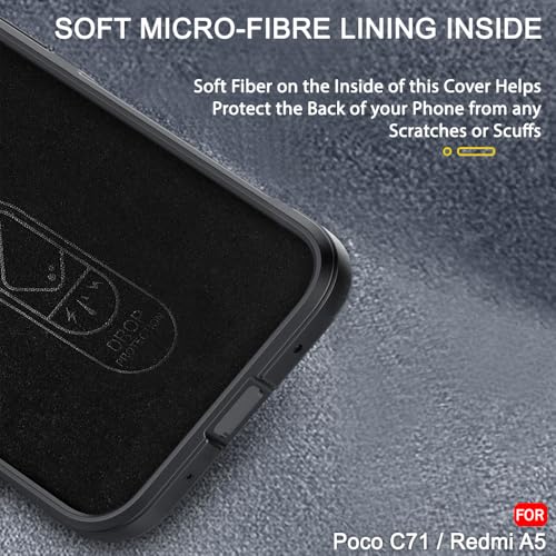 Image of TheGiftKart Liquid Silicon Back Cover Case for Poco C71 / Redmi A5 | Shockproof Military Grade Protection | Micro-Fibre Cloth On Inner Side | Anti-Slip Grip Cover for Poco C71 / Redmi A5 (TPU, Black)