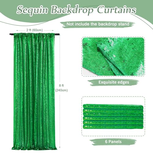 Image of Green Sequin Backdrop Curtains-6 Panels 2FTx8FT Green Backdrop for St Patricks Day, Glitter Party Decorations Background Drapes for Wedding Birthday Anniversary Graduation Photo Booth Decor