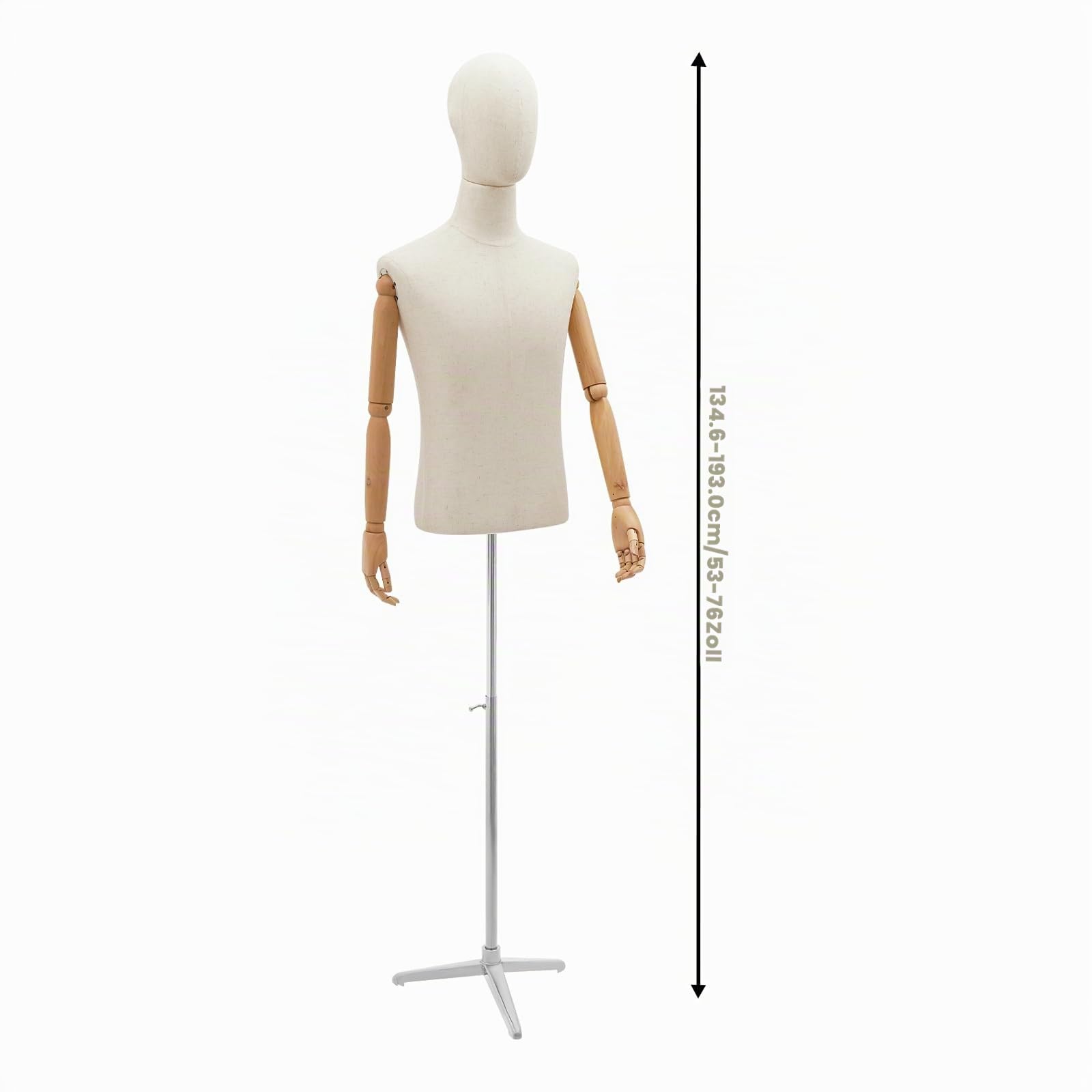 Männliche Kleiderform Schneiderbüste Herrentorso Figur Büste Schaufensterpuppe Höhenverstellbar Mannequin Kleiderpuppe für Bekleidungsgeschäfte Schneidereien (Leinen+Silber, 53-76in)