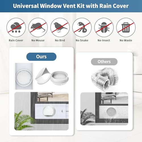Image of Yipoch Portable AC Window Vent Kit inclue 2M Exhaust Hose 5.9 inch & Waterproof Rain Cover & 4-in-1 Coupler Filter,Portable Air Conditioner Window Seal Kit with 4 Adjustable PVC Plates (17 inchUp to 59 inch)