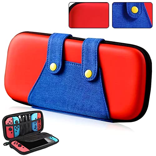 Custodia compatibile con Nintendo Switch e Switch OLED Custodia rigida per il trasporto Custodia protettiva con custodia per 10 giochi, console e accessori per fan di Mario -Rosso