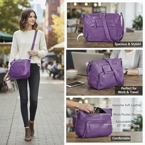 Image of Oak Leathers Women's Crossbody Bag - Genuine Leather Crossover Shoulder Purse With Adjustable Sling Strap - Medium Size
