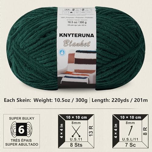 Image of #6 Super Bulky Blanket Yarn for Crocheting - 4 Skeins(Each 10.5oz /300g, 220yds /201m), Chunky Chenille Thick Plush Big Soft Yarn for Crocheting Knitting Blankets, Forest Green