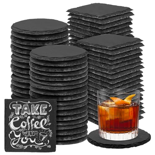 72 Pieces Slate Coasters Diameter Size 4 inch Black Coasters Stone Coaster Set Perfect for use in Your Home Office Kitchen bar Christmas or Anywhere.36 Square Pieces+36 Round Pieces