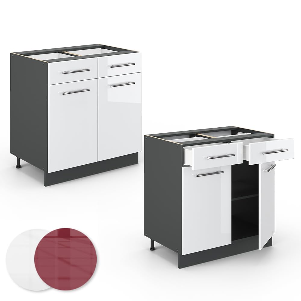 Vicco Mueble bajo de Cocina Fame-Line, Blanco Alto Brillo, 80 cm | sin encimera, para combinar con otros módulos de la serie Fame-Line