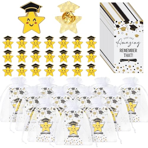 Image of Bucherry 90 Pcs Graduation Gifts Smile Lapel Pin Graduation Cap Pocket Token Inspirational Cards Organza Bag (Cute Style)