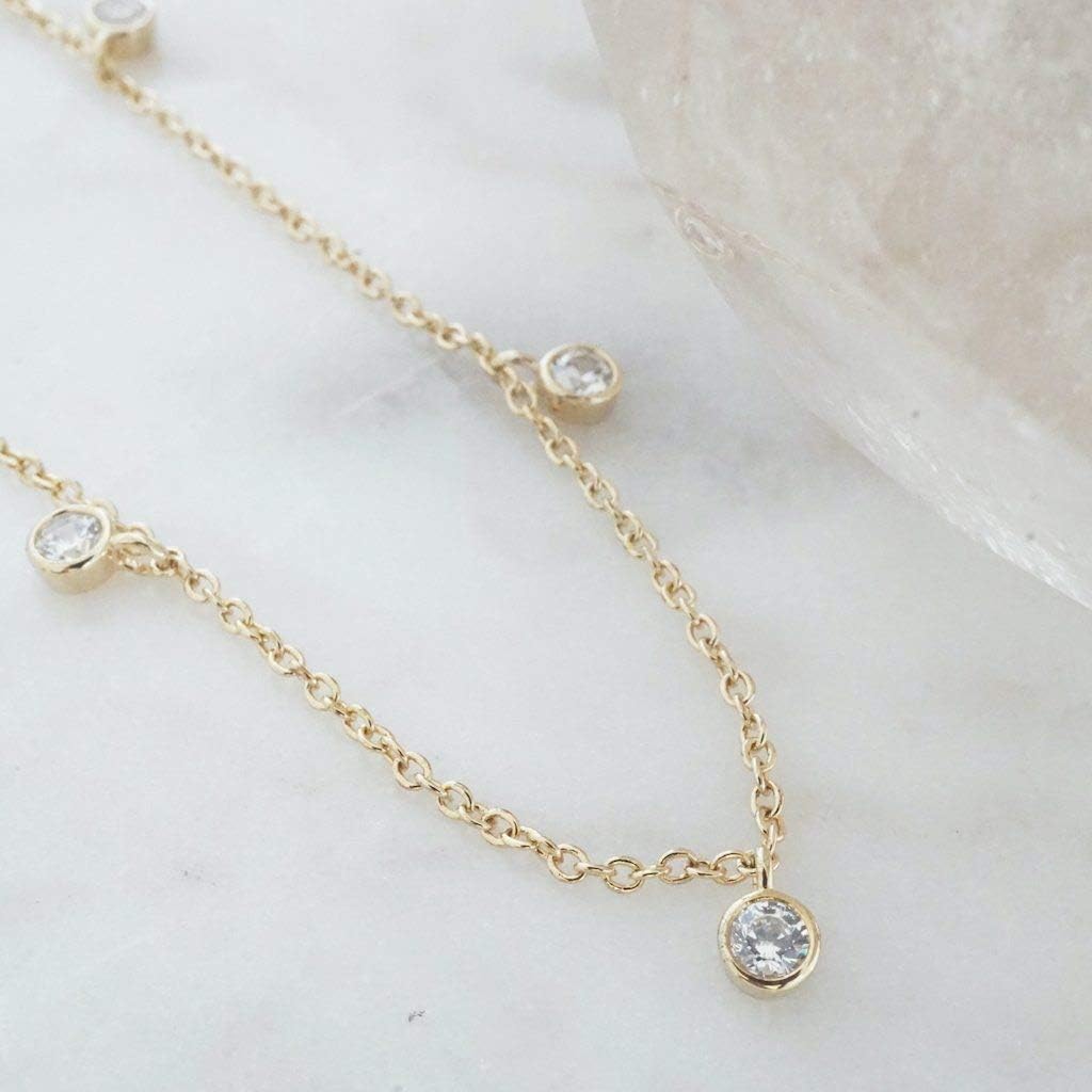Honeycat Crystal Bezels Droplet Charm Necklace in Gold, Rose Gold, or Silver | Minimalist, Delicate Jewelry