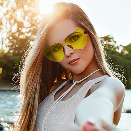 Image of 12 Pairs Heart Glasses Colorful Rimless Heart Shaped Sunglasses Love Glasses for Bachelorette Bride Party Favor