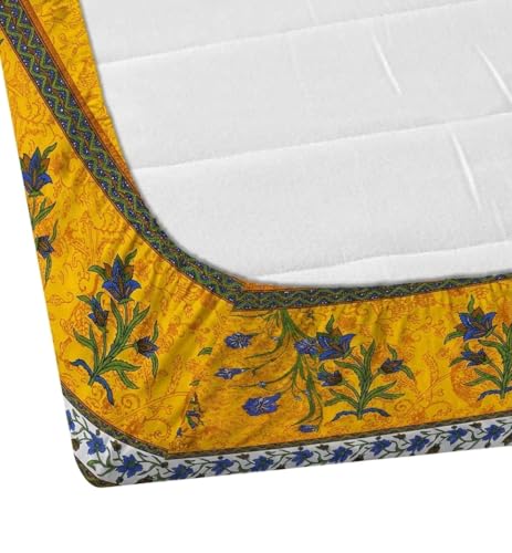 Image of RajasthaniKart Pure Cotton 144 TC Printed Double /Queen Bed Elastic Fitted Bedsheet with 2 Pillow Covers - All Around Elastic | 60 inchx78 inch, Fits Up to 8 inch Mattress | Jaipuri Print, 5167