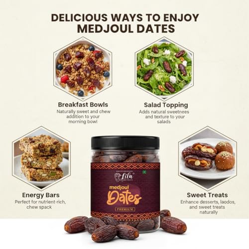 Image of LILA DRY FRUITS Premium Medjoul Dates 100 g (Medjool Date) | Khajoor Rich Source of Potassium & Iron with No Added Sugar or Preservatives | Low GI Energy Snack Khajur Perfect for Gifting
