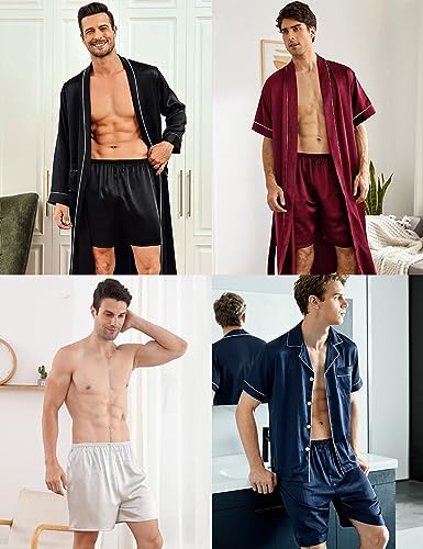 SWOMOG Men's 3 Pack Satin Pajama Shorts Silk Pajama Boxer Lounge Sleep Bottoms Button Fly with Pockets & Drawstring4