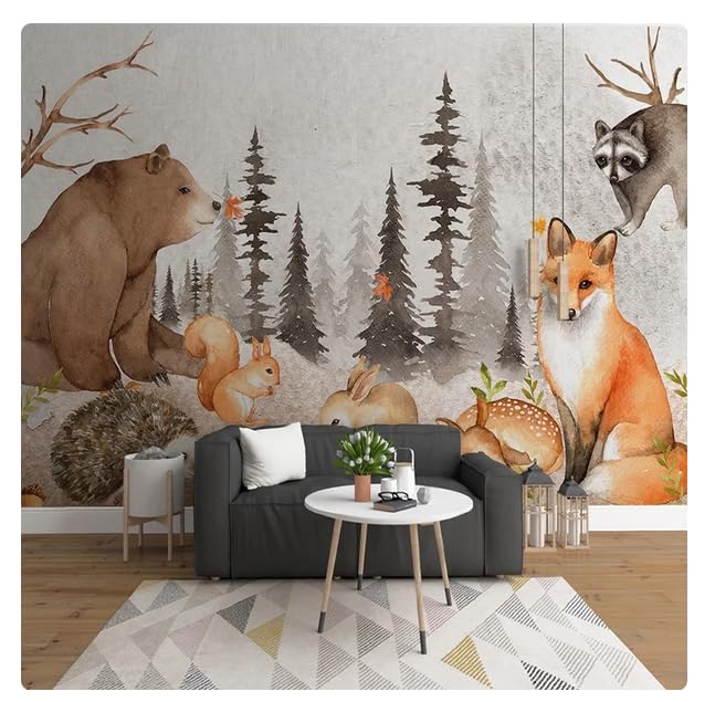 Affiche 3D papier peint mural abstrait forêt dessin animé animal ours chambre d'enfants chambre fond photo * 200 cm x 140 cm (78,7x55,1 pouces)