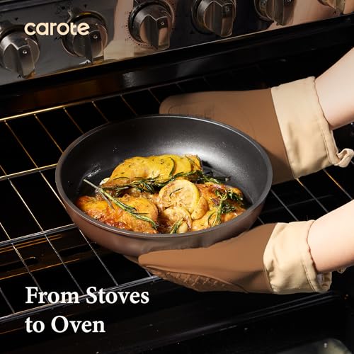 Image of CAROTE 21pcs Pots and Pans Set, Nonstick Cookware Set Detachable Handle, Induction Kitchen Cookware Sets Non Stick with Removable Handle, RV Cookware Set, Oven Safe, Brown