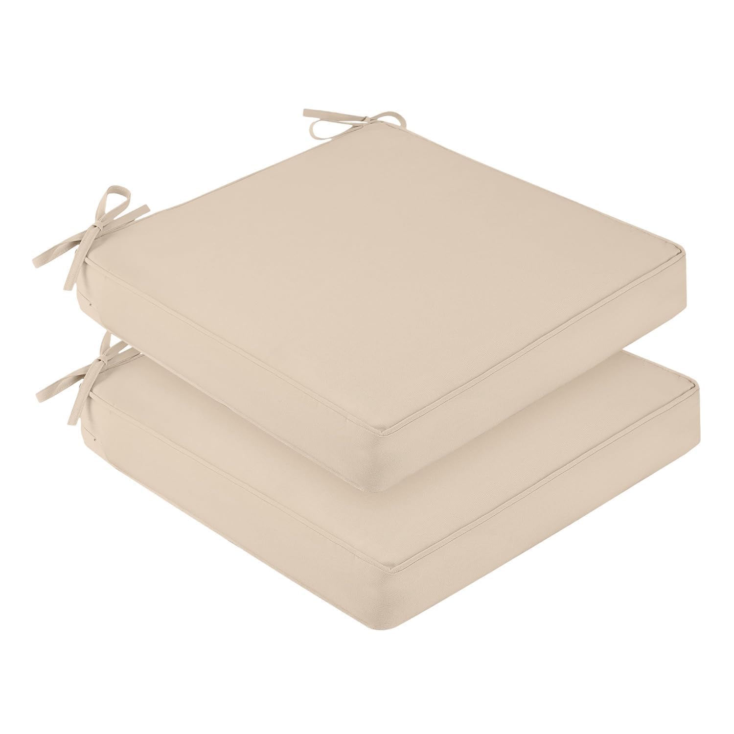 Photo 1 of downluxe Waterproof Outdoor Chair Cushions for Patio Furniture, 22" x 22" x 3" Patio Chair Cushion with Adjustable Ties & Portable Handle, Square Outdoor Cushion with Removable Cover, Beige, 2 Pack