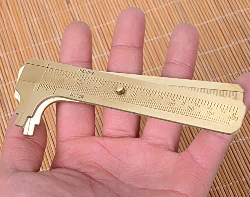 Walfront WALFRONTCFH61ZP4VB-02 Handy Sliding Gauge Double Scales Vernier Caliper Ruler Measuring Tool Mm/Inch Brass Pocket Ruler 100Mm thumb #2