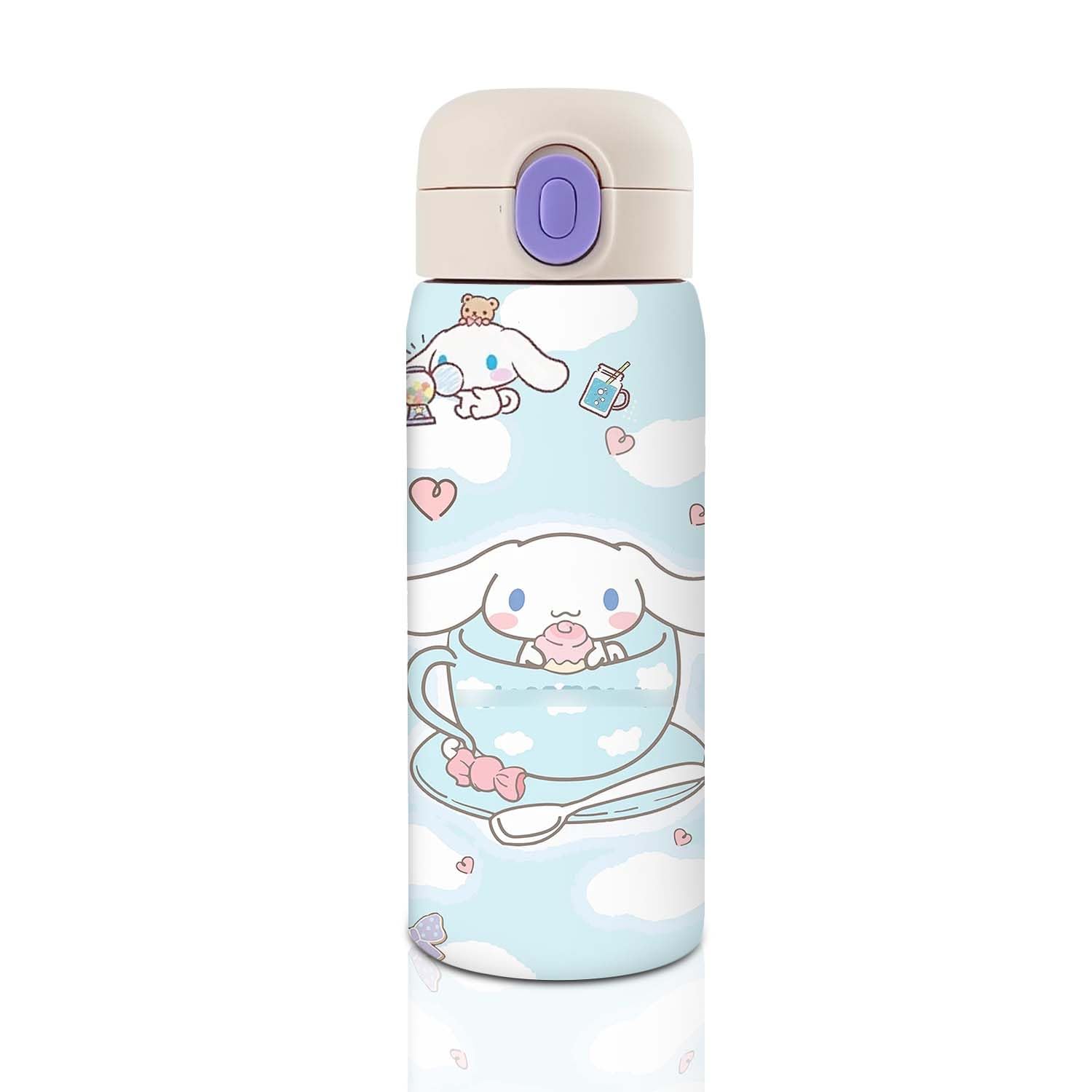 G-Ahora 13.5oz Anime Water Bottle with straw Cartoon Reusable Double Walled Vacuum Metal Insulated Mug with Carrying Handle for Girls 400ml (Blue)