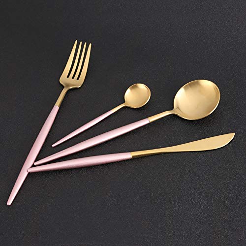 SUNGOOYUE Juego de Cubiertos de Cubiertos de Acero Inoxidable 304, 4 Piezas, Tenedor, Cuchara, Cuchillo con Acabado en Oro Rosa, 2 Cucharas, Elegantes para el Hogar, Cocina, Comedor, Restaurante,